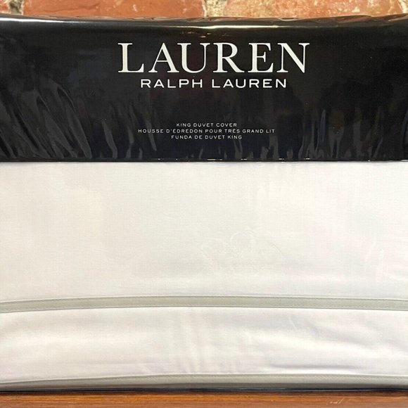 Ralph Lauren Spencer Border Sateen KING Duvet Cover WHITE SAGE - Picture 3 of 6